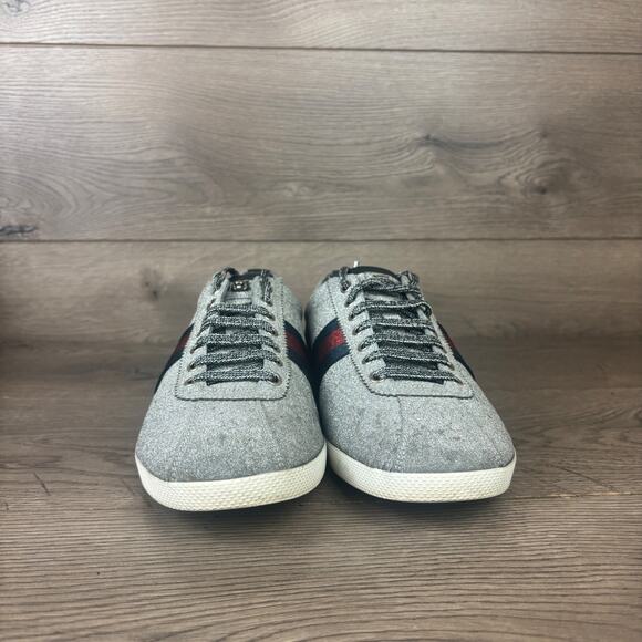 GUCCI 414684 Bambi Web Glitter Stud Silver Sneakers Men's 11.5 Low Top Shoes - Picture 3 of 16